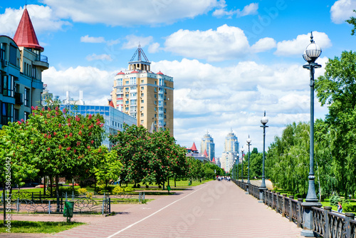 Obolonska embankment street in Kyiv, Ukraine photo