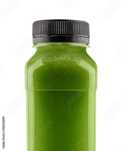 Bottle of spirulina smoothie on white background
