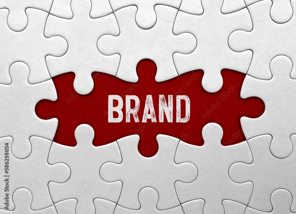 Word brand on red puzzle background Word brand on red puzzle background
