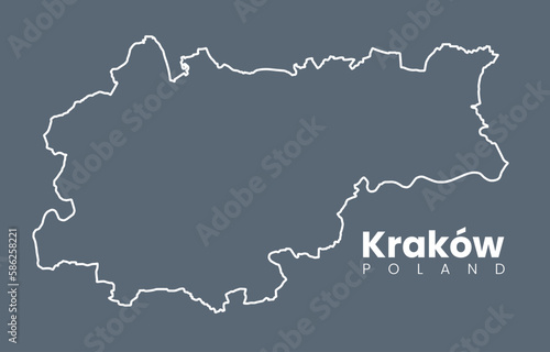 Urban Cracow map. Kraków City (Cracovia), Poland borders poster. photo