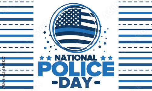 National Police Week in May. Celebrated annual in United States. In honor of the police hero. Police badge and patriotic elements. Officers Memorial Day. Poster, card, banner. Vector illustration
