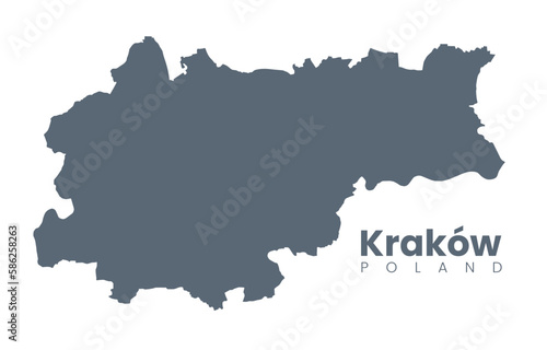 Urban Cracow map. Kraków City (Cracovia), Poland borders poster.