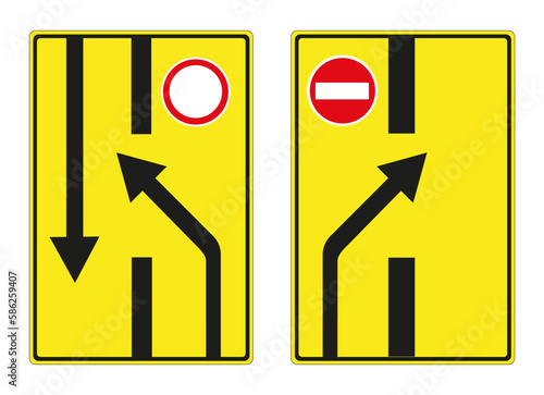 Change of direction on the road with a dividing strip.