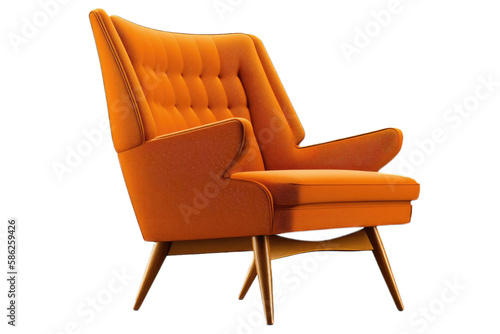 Mid Century Modern Armchair on Isolated Tansparent Background, png. Generative AI