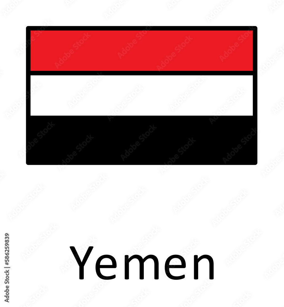 National flag of Yemen in simple colors with name icon National flag of Yemen in simple colors with name icon