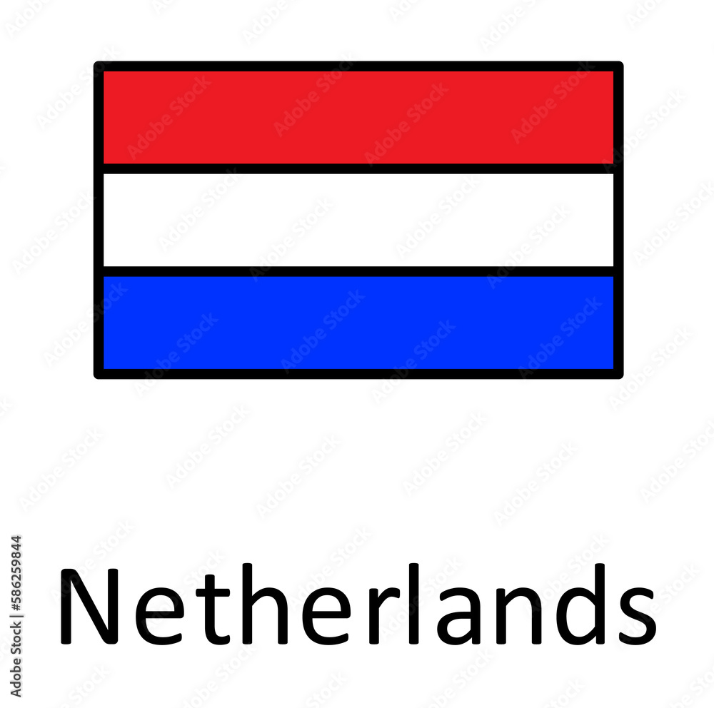 National flag of Netherlands in simple colors with name icon National flag of Netherlands in simple colors with name icon