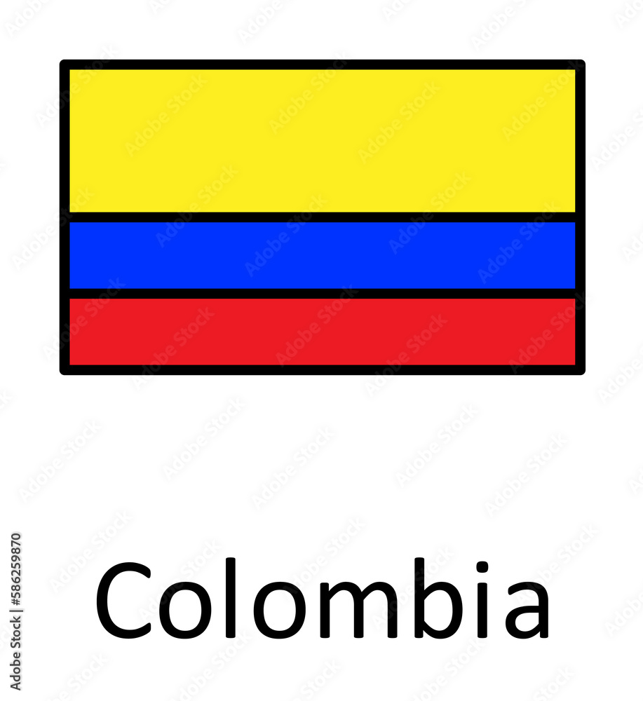 National flag of Colombia in simple colors with name icon National flag of Colombia in simple colors with name icon