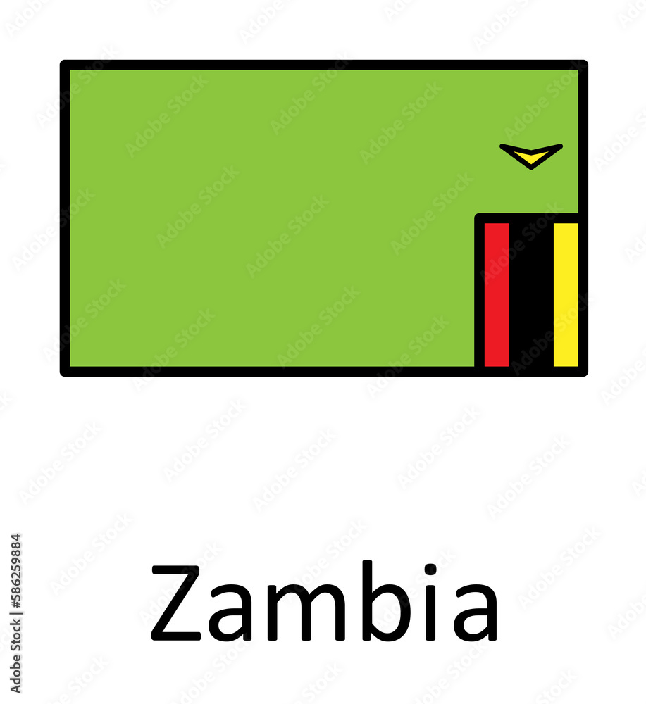 National flag of Zambia in simple colors with name icon National flag of Zambia in simple colors with name icon