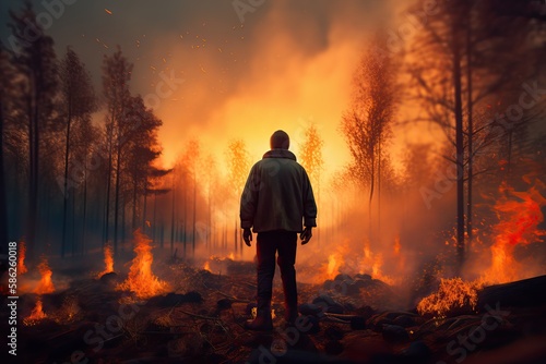 A pyromaniac in a burning forest, generative ai