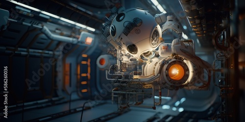 Astronaut in a spacecraft interior, generative ai