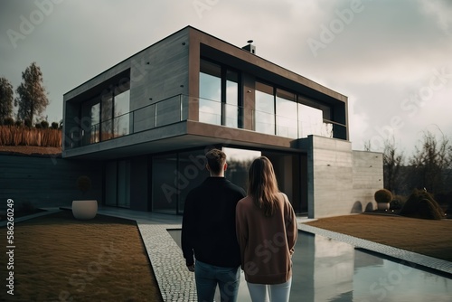 Real Estate business, a young couple visiting their first home, generative ai