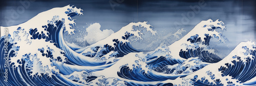 Stampa su tela Hokusai style rough sea ocean waves background