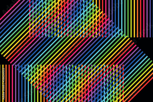 color abstraction, rainbow stripes, LGBT colors on a black background, colored pencils and paints