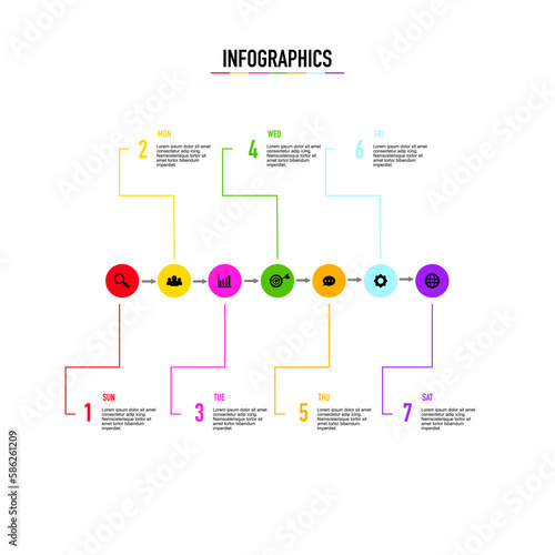 Weekly infographic, planning each day in advance for success. Workflow process.