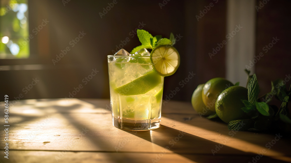 Mojito Cocktail Lime and Mint. Refreshing, fresh drink. AI generated illustration. Mojito Cocktail Lime and Mint. Refreshing, fresh drink. AI generated illustration.