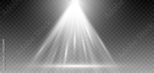 The spotlight shines on the stage. light from a lamp or spotlight. special effects on transparent background. Vector illustration