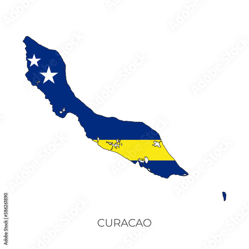 Curaçao map and flag. Detailed silhouette vector illustration
