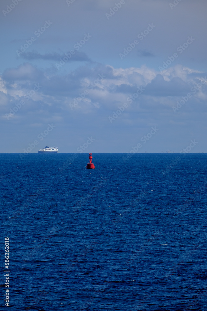 Large modern Passenger freighter pax cargo roro ro-ro ferry cruiseship cruise ship liner at sea