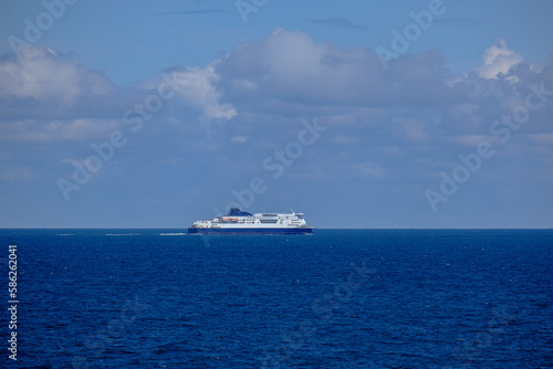 Large modern Passenger freighter pax cargo roro ro-ro ferry cruiseship cruise ship liner at sea © Tamme
