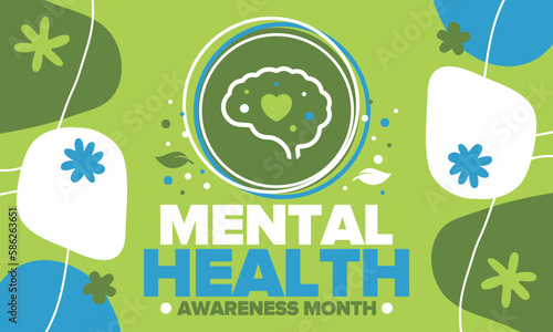 Mental Health Awareness Month in May. Annual campaign in United States. Raising awareness of mental health. Control and protection. Prevention campaign. Medical health care design. Vector illustration