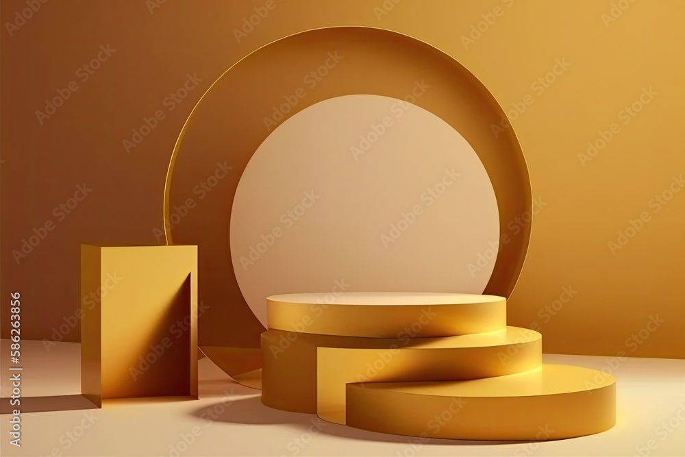 Empty podium, mock up placement display, blank beauty stand for cosmetic product fashion ads on minimal orange background. Luxury pedestal stage mockup scene platform ai generative concept. Empty podium, mock up placement display, blank beauty stand for cosmetic product fashion ads on minimal orange background. Luxury pedestal stage mockup scene platform ai generative concept.