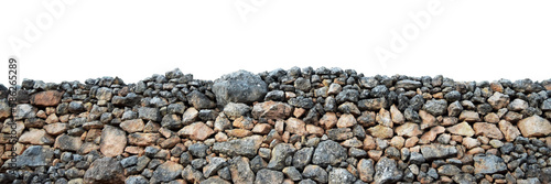 View of an old stone wall of stacked rocks isolated on empty background
