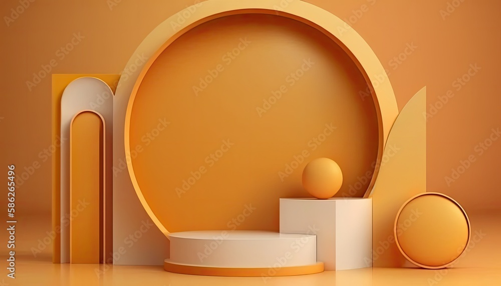 Empty podium, mock up placement display, blank beauty stand for cosmetic product fashion ads on minimal orange background. Luxury pedestal stage mockup scene platform ai generative concept. Empty podium, mock up placement display, blank beauty stand for cosmetic product fashion ads on minimal orange background. Luxury pedestal stage mockup scene platform ai generative concept.