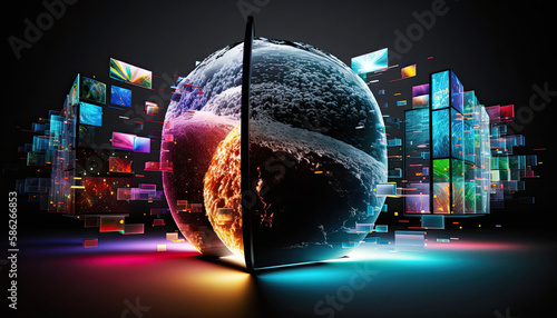 Ai generated illustration of lcd screens is use for exbibition, gaming, advertising and others