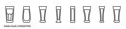 Drink glasses icons vector set. Line water glass icon. long drinking glass sign and symbol. Drink symbol vector illustration