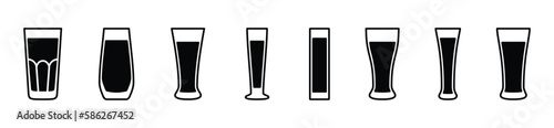 Drink glasses icons vector set. Flat water glass icon. long drinking glass sign and symbol. Drink symbol vector illustration