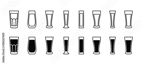Drink glasses icons vector set. Line and flat water glass icon. long drinking glass sign and symbol. Drink symbol vector illustration