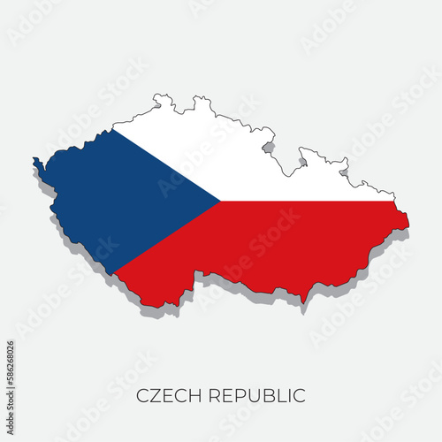 Czech Republic map and flag. Detailed silhouette vector illustration