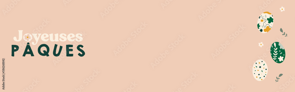 Bannière avec des œufs colorés et fleuris pour souhaiter de joyeuses fêtes de pâques Bannière avec des œufs colorés et fleuris pour souhaiter de joyeuses fêtes de pâques