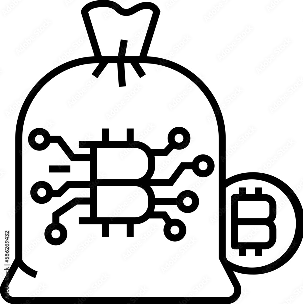 Bitcoin bag money icon. Bitcoin concept icon style Bitcoin bag money icon. Bitcoin concept icon style