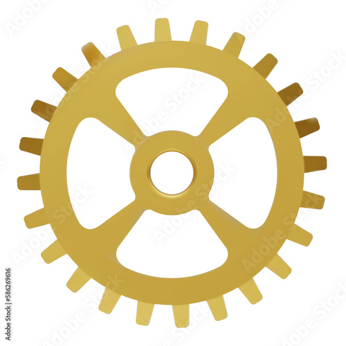 3D gold Gear icon. Golden Transmission cogwheels and gears are isolated on white background. Yellow Machine gear, setting symbol, Repair, and optimize workflow concept. 3d illustration.