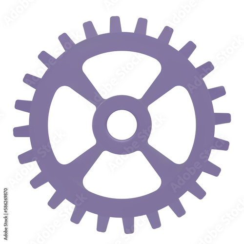 3D purple Gear icon. Transmission cogwheels and gears are isolated on white background. Purple Machine gear, setting symbol, Repair, and optimize workflow concept. 3d illustration.