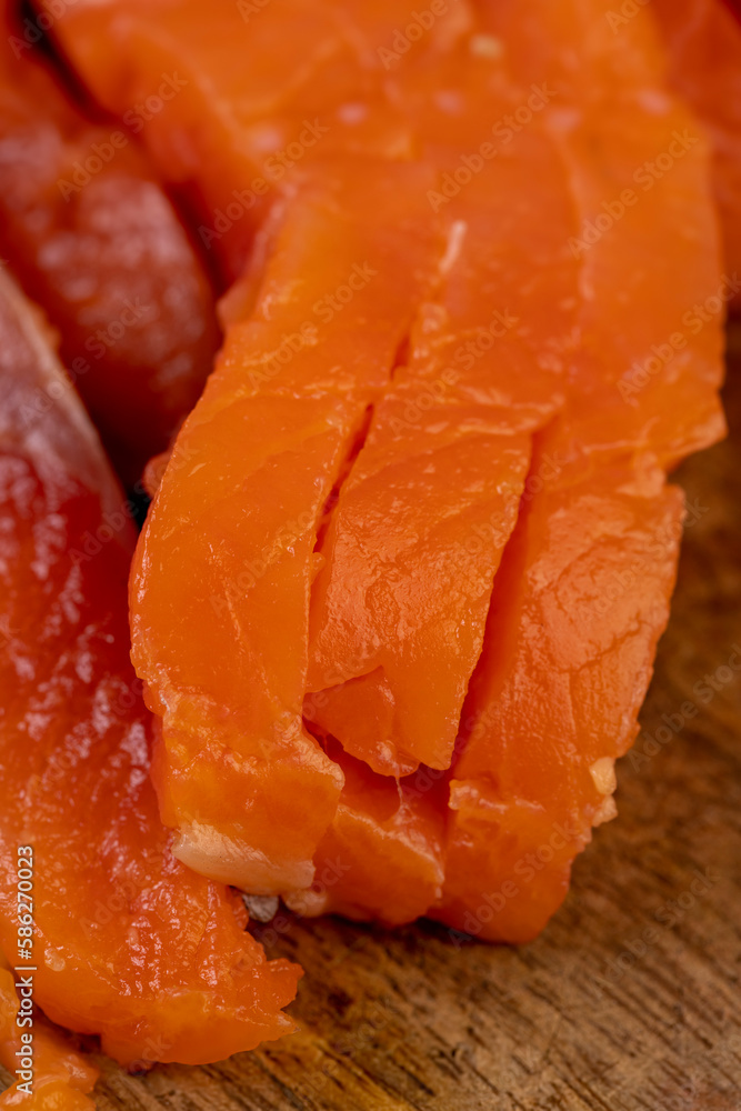 sliced pieces of trout fillet, close up sliced pieces of trout fillet, close up