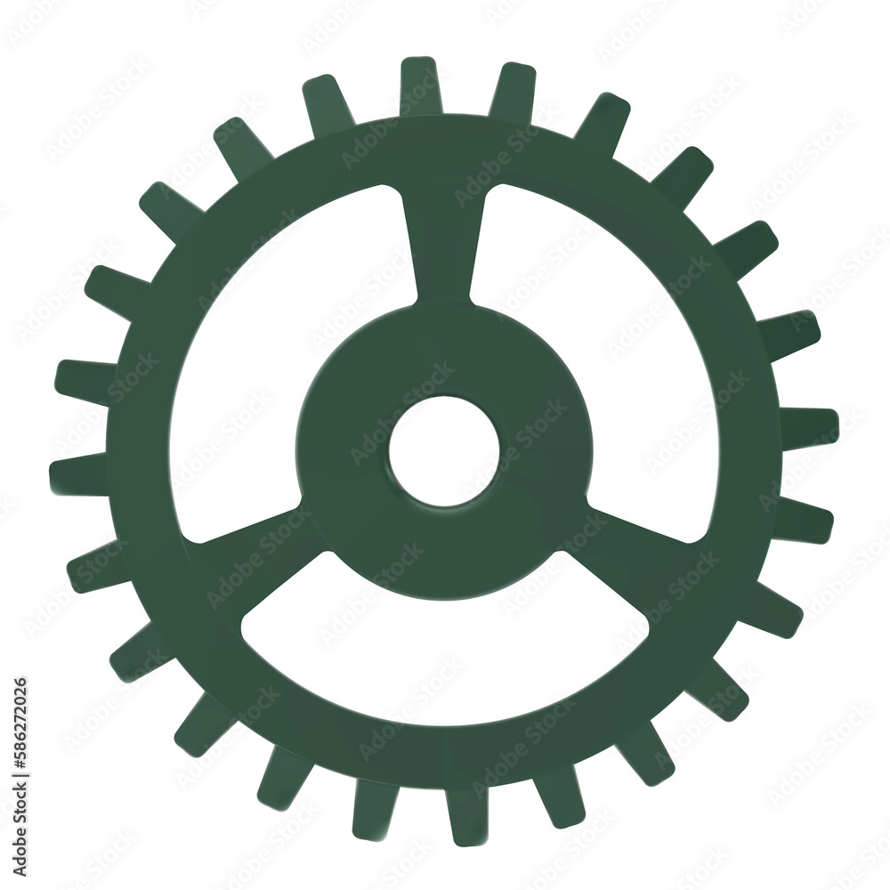 3D green Gear icon. Transmission cogwheels and gears are isolated on white background.Green Machine gear, setting symbol, Repair, and optimize workflow concept. 3d  illustration.
