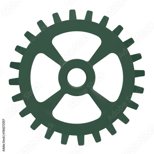 3D green Gear icon. Transmission cogwheels and gears are isolated on white background.Green Machine gear, setting symbol, Repair, and optimize workflow concept. 3d illustration.