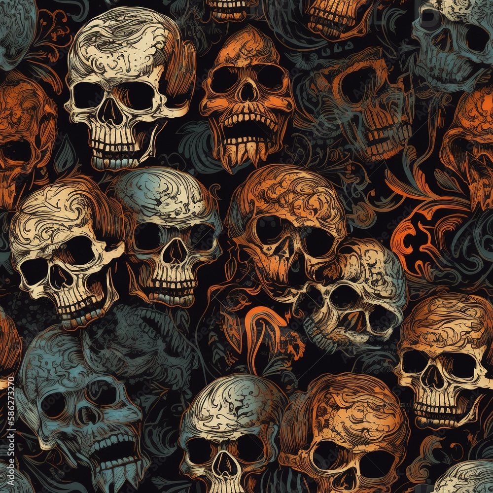 Skull seamless pattern art, generative ai Skull seamless pattern art, generative ai