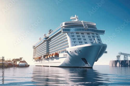 large luxurious cruise ship sailing in the sea on a sunny day. Ai generative © chandlervid85