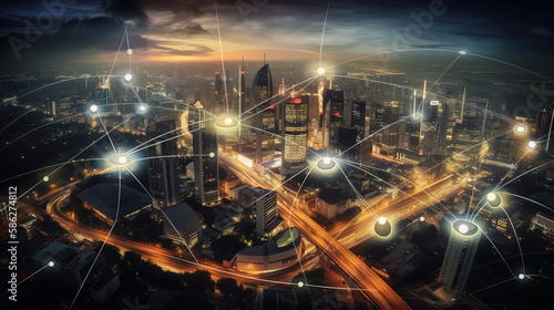 Smart city and communication network concept. Generative Ai