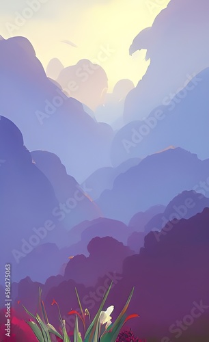 sunrise in mountains created with Generative AI technology