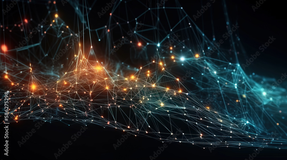 Wave of dots and weave lines. Abstract background. Network connection structure. Generative ai Wave of dots and weave lines. Abstract background. Network connection structure. Generative ai
