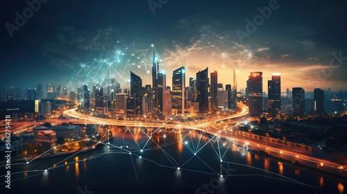 Smart city and communication network concept. Generative Ai