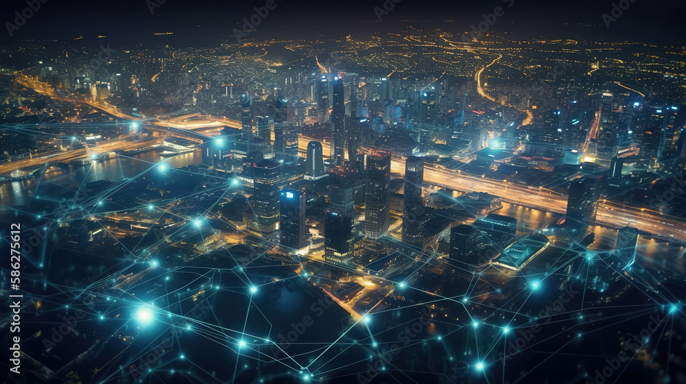 Futuristic smart city with 5g global network technology. Generative Ai