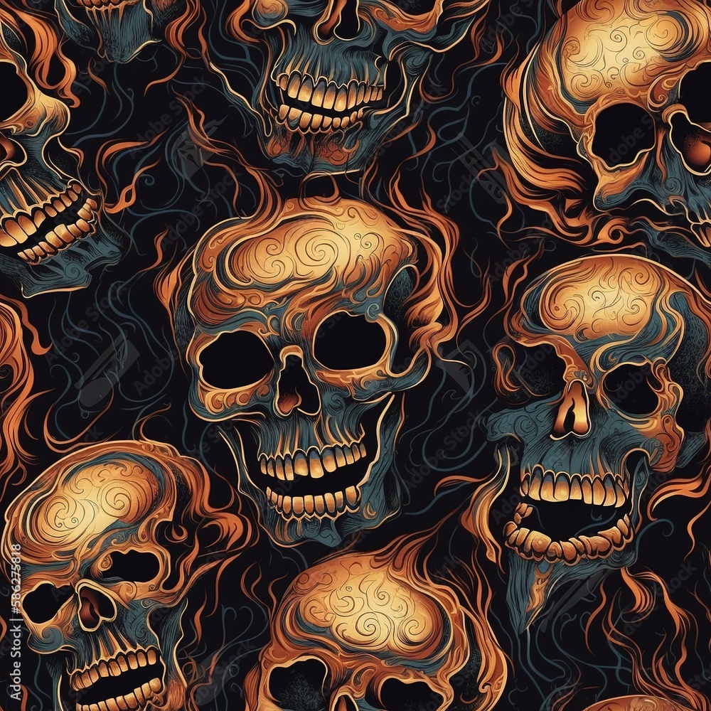 Skull seamless pattern art, generative ai