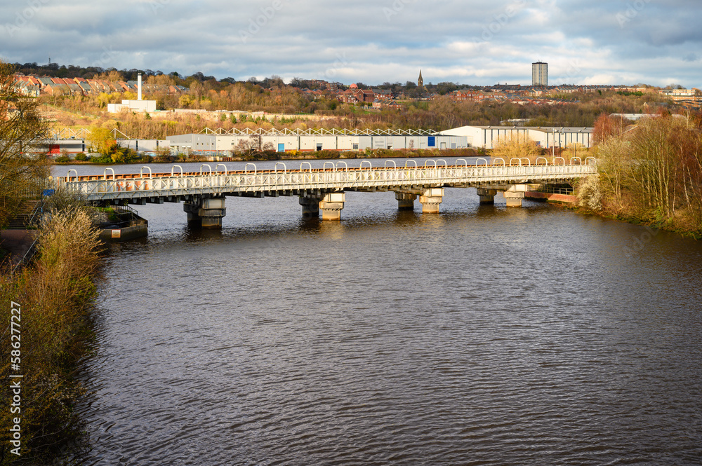 Railway Bridge over River Derwent as it meets River Tyne, formed by the meeting of two burns in the North Pennines and flows between the boundaries of Durham and Northumberland as a tributary of Tyne