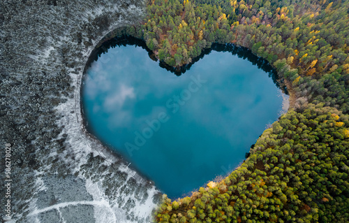 Wallpaper Mural Heart shape lake in winter and summer, photomontage using two photos. Torontodigital.ca