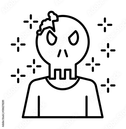 Halloween fear horror scary spooky zombie skull brain icon. Element of Halloween